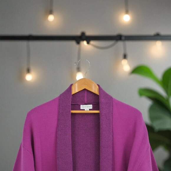 Autumn Skye Purple & Black Colorblock Open Front Cardigan Sweater Women's M - Picture 2 of 10